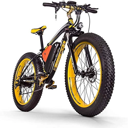 Elektrische Mountainbike : ENLEE Rich BIT RT-012 Leistungsstarkes 1000W 48V 17Ah elektrisches Fatbike Mit Heckmotor und Vorderradaufhängung (Black-Yellow)
