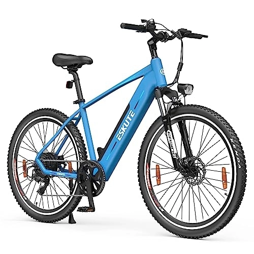 Elektrische Mountainbike : ESKUTE E-Bike Netuno Plus, E-Mountainbike 27, 5 Zoll Elektrofahrrad mit Drehmomentsensor, 250W Bafang Motor und 522Ah Samsung Zelle Akku, bis zu 100km, E-MTB für Damen und Herren, Netuno Plus, blau