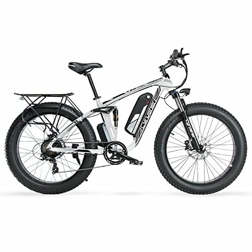 Elektrische Mountainbike : Extrbici Elektrische Fahrräder Mountainbike 48V Elektro-Mountainbike Vollständig Gedämpft Wird mit Gepäckträgertasche Geliefert XF800(White)