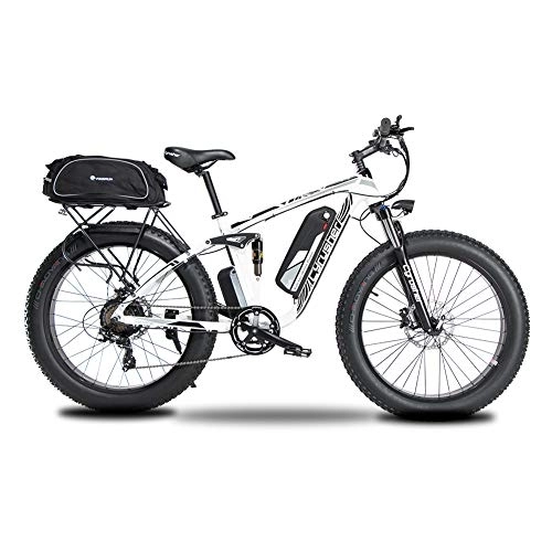 Elektrische Mountainbike : Extrbici Elektrofahrrad für Männer und Frauen Gesamtfederung Lithium-Akku hydraulische Scheibenbremse XF800 48 V 13 Ah Weiß