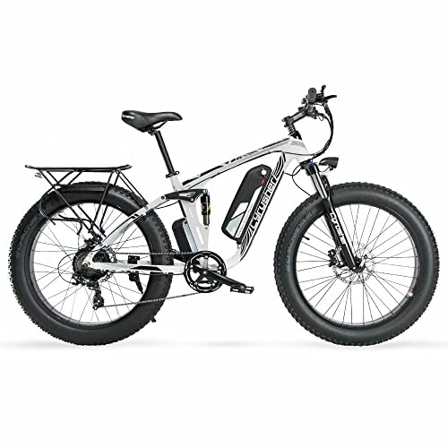 Elektrische Mountainbike : Extrbici XF800 Mountainbike 250Watt 48V Elektro-Mountainbike Vollständig gedämpft Wird mit Gepäckträgertasche geliefert(White)