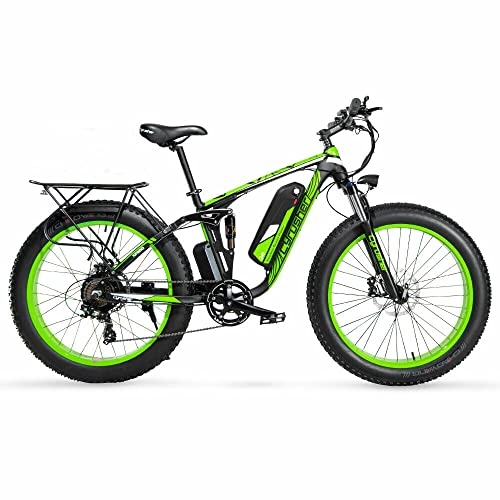 Elektrische Mountainbike : Extrbici XF800 Mountainbike 48V Elektro-Mountainbike Vollständig gedämpft Wird mit Gepäckträgertasche geliefert(Green)