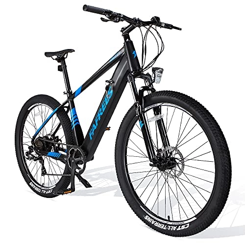Elektrische Mountainbike : Fafrees Elektrisches Fahrrad, 26 Zoll, Mountainbike, 250 W, abnehmbarer Akku 36 V 10 Ah, 7 Geschwindigkeiten, elektrisches Fahrrad, unterstützt, Schwarz und Blau