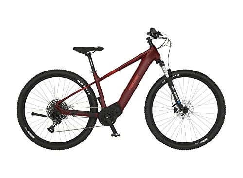 Elektrische Mountainbike : Fischer E-Mountainbike MONTIS 7.0i Elektrofahrrad für Damen und Herren, RH 43 cm, Mittelmotor 70 Nm, 36 V Akku, Purpurrot, 43cm-630Wh