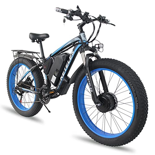 Elektrische Mountainbike : fohatu E-Bike E-Mountainbike 26 Zoll Pedelec, 2022 Neu Elektrofahrrad Mit 48V 32Ah Abnehmbaren Lithium-Akku 1000 W Vorderradmotor+1000 W Hinterradmotor, Blue