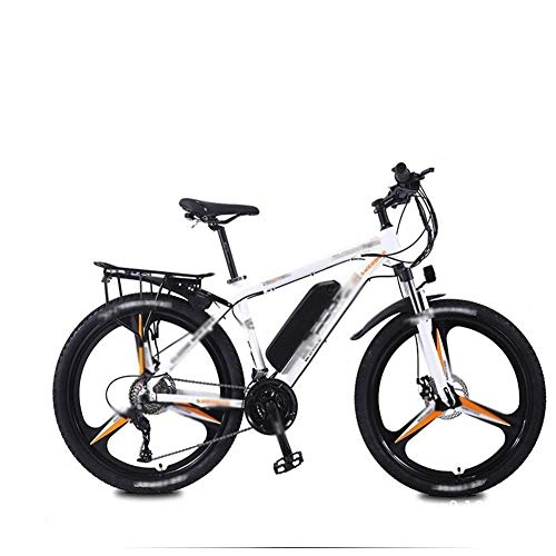 Elektrische Mountainbike : FZYE 26 Zoll Elektrofahrräder Radsport Fahrräder, Stütztes Fahrrad Variabler Geschwindigkeit Doppelscheibenbremse Stoßdämpfer Bicycle LED-Anzeige Scheinwerfer Erwachsene, Weiß
