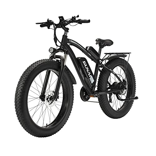 Elektrische Mountainbike : GUNAI 26 Zoll Fat Tire Elektrofahrrad 48V 17AH Beach Cruiser Pedal Assist Mountain E-Bike mit Rücksitz (Schwarz)