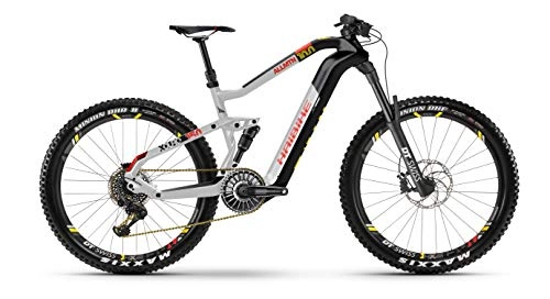 Elektrische Mountainbike : HAIBIKE XDURO AllMtn 10.0 Flyon Elektro Bike 2020 (S / 41cm, Carbon / Silber / Rot matt)
