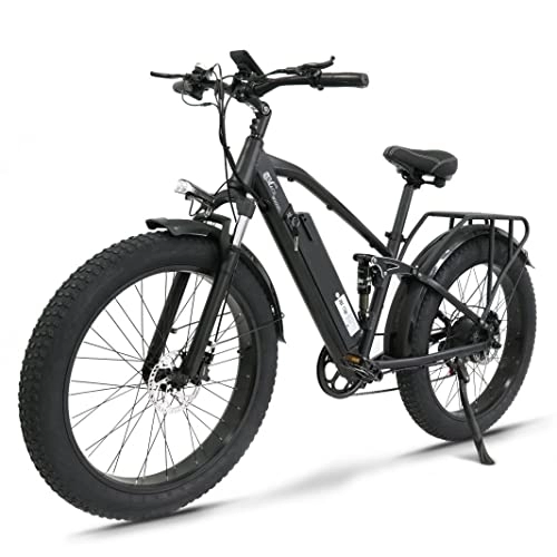 Elektrische Mountainbike : HANEVEAR 26'' E Bike Mountainbike, E Bike Herren mit Hydraulische Bremse, Bürstenlosen Motor 25KMH und 17AH Abnehmbarer Lithium Akku 90km, Vollfederung, SUV Elektrofahrrad Full Terrain