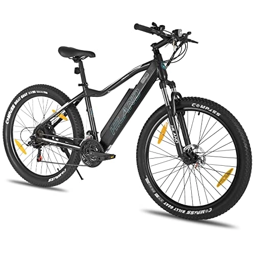 Elektrische Mountainbike : HILAND E-Bike 26 Zoll Fat Tire E-MTB Elektrofahrrad Aluminium E-Mountainbike Shimano 21 Gänge & Hinterradmotor für Damen und Herren 25 km / h Schwarz