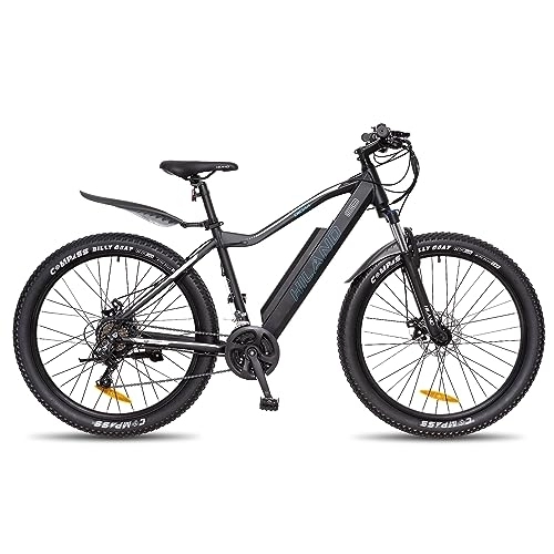 Elektrische Mountainbike : HILAND E-Bike 27, 5'' Fat Tire E-MTB Elektrofahrrad Aluminium E-Mountainbike Shimano 21 Gänge & Hinterradmotor für Damen und Herren 25 km / h, Schwarz