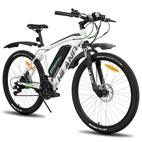Elektrische Mountainbike : HILAND E-Bike Elektrofahrrad E-Mountainbike E-MTB 250W Motor, 26 Zoll Mountainbike für Damen und Herren Shimano 21 Gang Scheibenbremse Federgabel mit 36V 10.4Ah Lithium-Akku Weiß