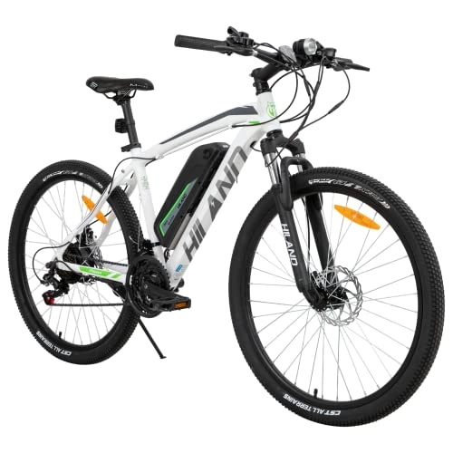 Elektrische Mountainbike : HILAND E-Bike Elektrofahrrad E-Mountainbike E-MTB 250W Motor, 29 Zoll Mountainbike für Damen und Herren Shimano 21 Gang Scheibenbremse Federgabel mit 36V 10.4Ah Lithium-Akku Weiß