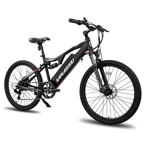Elektrische Mountainbike : HILAND-Lamassu 26 Zoll E-Bike Mountainbike mit 7 Gang Shimano Schaltwerk und 10Ah Batterie, Vollfederung Elektrofahrrad mit Heckmotor 250W und Beleuchtungsset
