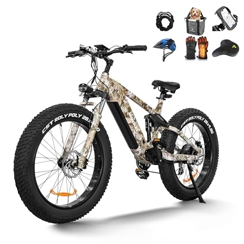 Elektrische Mountainbike : Himiway Cobra Grün 48V 960Wh EBike 26"×4, 8" Elektrisches Fatbike Fully E-Mountainbike mit Vollfederung, 96-128 km, 25 Km / h 250W Motor, 7 Gänge, Hydraulikbremse, StVZO Konform