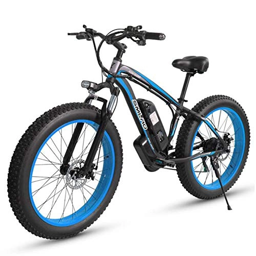 Elektrische Mountainbike : HSART Elektrisches Mountainbike, 500W Motor, 26 X 4 Zoll Fat Tire Elektro Fahrrad, 48V 15AH Batterie 27-Gang E-Fahrrad für Erwachsene - Alles Gelände, Blau