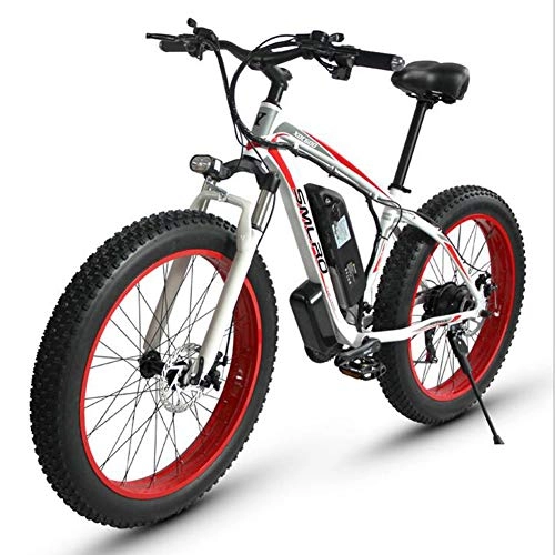Elektrische Mountainbike : HSART Elektrisches Mountainbike, 500W Motor, 26 X 4 Zoll Fat Tire Elektro Fahrrad, 48V 15AH Batterie 27-Gang E-Fahrrad für Erwachsene - Alles Gelände, Rot