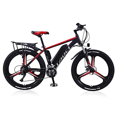 Elektrische Mountainbike : Hyuhome 26 Zoll Elektrofahrräder für Erwachsene und Herren, Aluminiumlegierung E-Bikes für Herren, 36 V 13 Ah elektrisches Mountainbike mit abnehmbarem Lithium-Ionen-Akku (schwarz-rot)