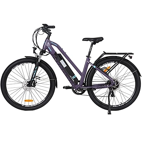Elektrische Mountainbike : Hyuhome E-Bikes für Erwachsene Herren Damen, 27.5″ Pedelec für volles Gelände 36V 12.5 Ah Mountain-Bike E-MTB Fahrrad, Shimano 7-Gang-Doppelscheibenbremsen für Outdoor-Pendler (lila, 820 l+)