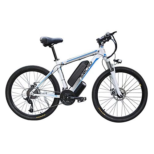 Elektrische Mountainbike : Hyuhome Elektrofahrrad für Erwachsene, 360 W, Aluminium-Legierung, abnehmbar, 48 V / 10 Ah, Lithium-Ionen-Fahrrad / Commute-E-Bike (White Blue)