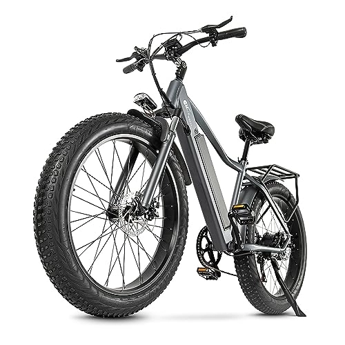 Elektrische Mountainbike : Kinsella cmacewheel J26 26 Zoll Fat Tyre Elektro Mountainbike 17A Lithium Batterie Mechanische Scheibenbremse (Grau)