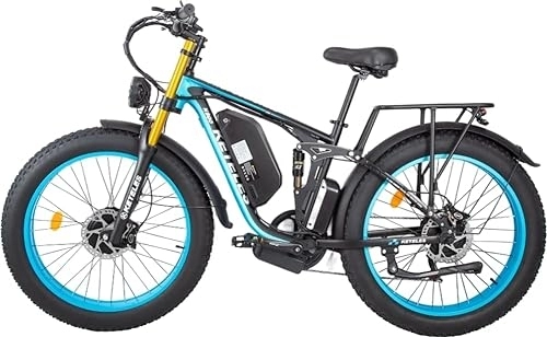 Elektrische Mountainbike : Kinsella K800 Pro Elektrisches Mountainbike mit Doppelmotor, Akku 48 V23AH, E-Bike mit großen Reifen von 26 Zoll (blau / schwarz)