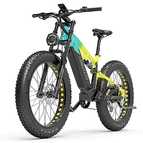 Elektrische Mountainbike : Kinsella LANKELEISI RV800 Elektro-Mountainbike, Bafang-Motor, 48 V, 20 Ah, Samsung-Akku, 26 x 4, 0 Dicke Reifen, vollgefedertes Elektrofahrrad (Gelb)