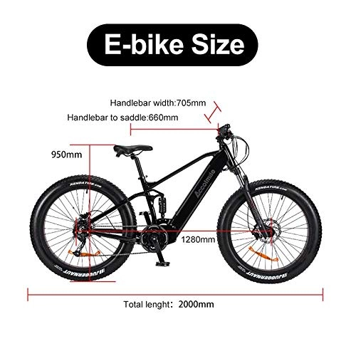 Elektrische Mountainbike : Knewss 26 Fat Tire Snow Beach Elektrofahrrad 43V Lithiumbatterie 43V 500W MTB Bike 9-Gang- und Stoßdämpferfahrrad-SCHWARZ