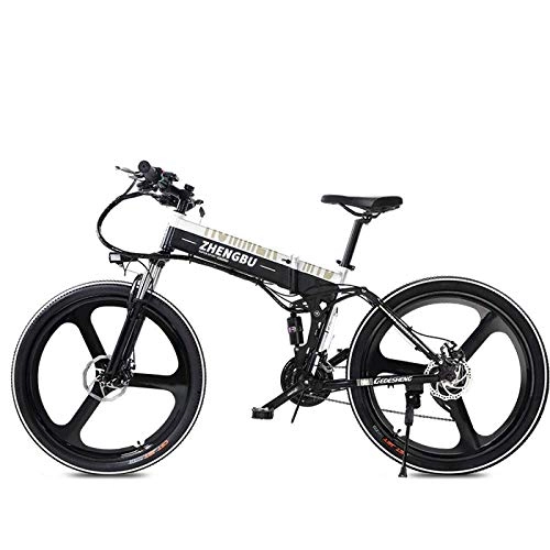 Elektrische Mountainbike : KPLM Elektrische Faltrad Rennrad Erwachsene Moped 26 Zoll 48V Lithium-Batterie Mountain Cross-Country Bike High-Intensitt Doppel-Gas-Stodmpfung, White-48V10AH