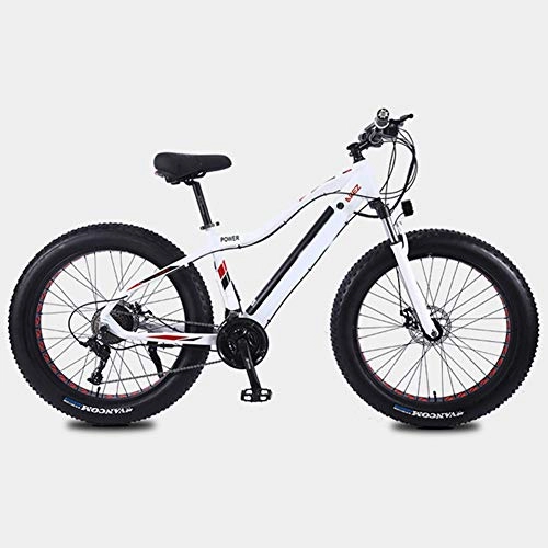 Elektrische Mountainbike : KT Mall 350W Mountain Electric Bikes 26 Zoll Fat Tire E-Bike Mit 27-Gang-Getriebe Und Ladezeit 3 Stunden Lithium-Batterie (10AH36V), Reichweite Von 35 Kilometern, Wei