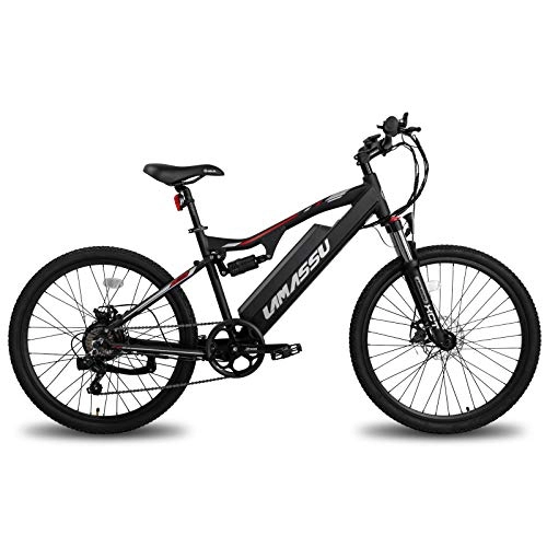 Elektrische Mountainbike : LAMASSU E-Bike Elektro-Mountainbike Elektrofahrrad für Erwachsene mit 48 / 36V 10Ah Akku mit Aluminiumrahmen, Scheibenbremse, LCD-Anzeige, Shimano 7-Gang-Schaltung