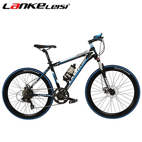 Elektrische Mountainbike : LANKELEISI MX3.8 26 Zoll e Fahrrad 48 V Batterie Motor 240 Watt Lithium-Elektro-Fahrrad Full Suspension Mountain Electric Fahrrad (Schwarz Blau)