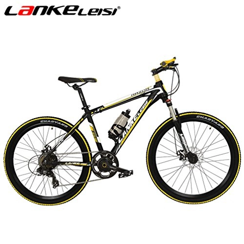 Elektrische Mountainbike : LANKELEISI MX3.8 26 Zoll e Fahrrad 48 V Batterie Motor 240 Watt Lithium-Elektro-Fahrrad Full Suspension Mountain Electric Fahrrad (Schwarz Gelb)