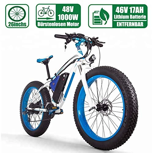 Elektrische Mountainbike : LIJIE 1000w Brushless Motor E-Bike E Fat Bike Mountainbike26 Zoll E-Bike Herren Damen48v 16ah Lithium-Batterie 21-Gang Vollfederung Hydraulische Scheibenbremse Elektrisches Fahrrad, Blau