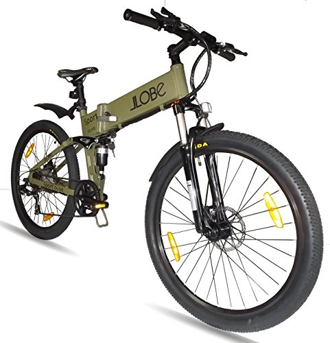 Elektrische Mountainbike : LLobe Erwachsene 26 Zoll Alu Falt Mountain E-bike Sport Olivegrn, One Size