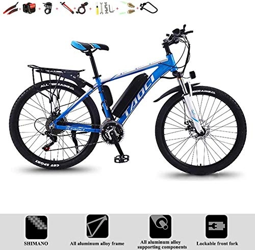 Elektrische Mountainbike : LLYU Erwachsene Mountain Elektro-Fahrrad 26" 36v 350w 13Ah Lithium-Ionen-Akku Laden 150kg Magnesiumlegierung All-Terrain im Freien Spielraum Electric Bikes (Color : Blue)