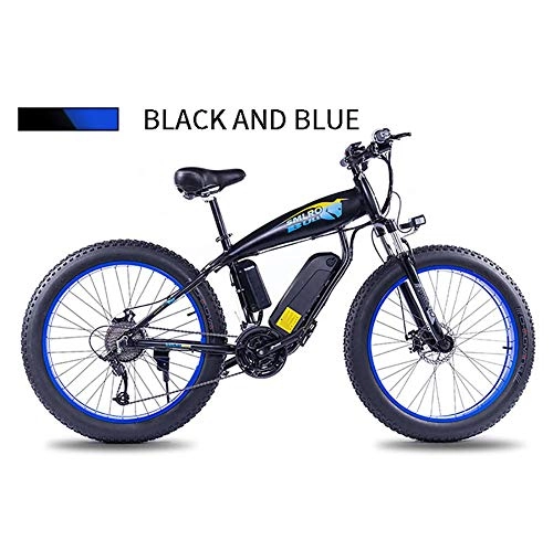 Elektrische Mountainbike : LOO LA 26 Zoll fetten Reifen-Straßen-Fahrrad-Strand Foldable, Lithium-Ionen 48v 13ah 350w, 21-Gang, Mechanical disc Brakes, Blau