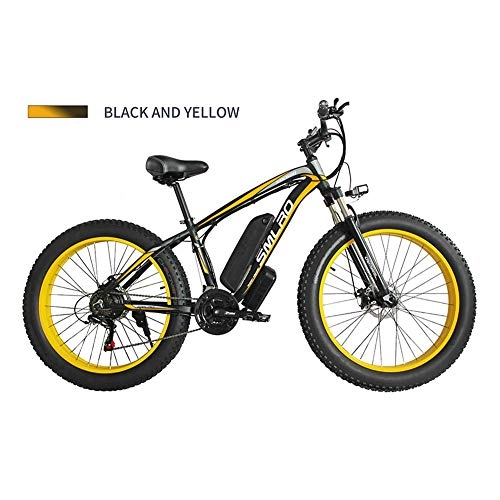 Elektrische Mountainbike : LOO LA Fettreifen Elektrofahrrad Mountainbike 26" E-Bike mit 350W / 48V / 10Ah / 60 Nm Lithium-Batterie und 21-Gang Mechanical disc Brakes, Black Yellow