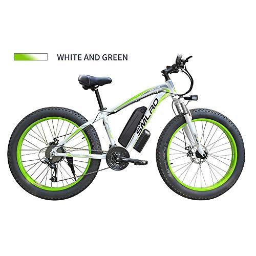 Elektrische Mountainbike : LOO LA Fettreifen Elektrofahrrad Mountainbike 26" E-Bike mit 350W / 48V / 10Ah / 60 Nm Lithium-Batterie und 21-Gang Mechanical disc Brakes, White Green