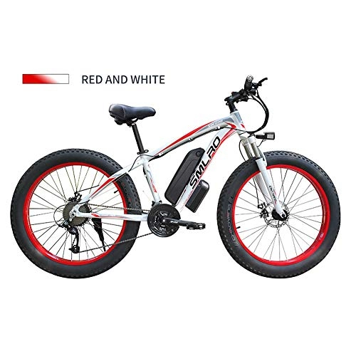 Elektrische Mountainbike : LOO LA Fettreifen Elektrofahrrad Mountainbike 26" E-Bike mit 350W / 48V / 10Ah / 60 Nm Lithium-Batterie und 21-Gang Mechanical disc Brakes, White red