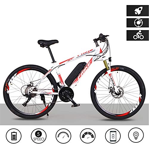 Elektrische Mountainbike : MDZZ Electric Mountain Fahrrad, 250W Leichte Adult Bike Powered, 21-Gang-Lithium-Batterie E-Bike mit verstellbarem Sitz, Auen Assisted-Tool, White red, Upgrade