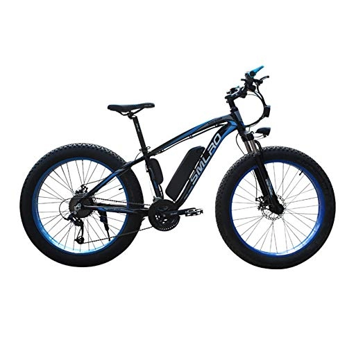 Elektrische Mountainbike : Minkui 21-Gang-E-Bike / Aluminiumlegierung Rahmen 48V10AH Lithium-Batterie 350W Hochleistungs-Hochgeschwindigkeits-Motorrad 26-Zoll-Fat-Reifen-Mountainbike-Blau 48V 10AH