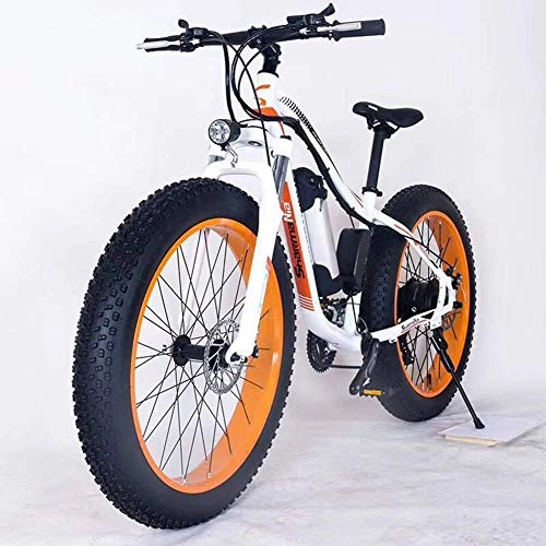 Elektrische Mountainbike : N / A Mall 26" Electric Mountain Bike 36V 350W 10.4Ah austauschbaren Lithium-Ionen-Akku Fat Tire Bike Schnee für Sport Fahrrad Reise Pendeln, weiß blau, weiß orange