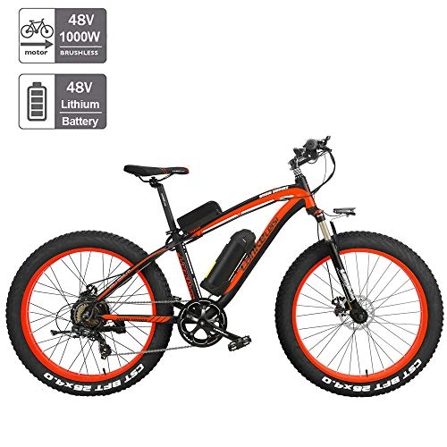 Elektrische Mountainbike : Nbrand 26 Zoll elektrisches Fatbike Snowbike, 26 * 4.0 Fat Tire Mountainbike, abschließbare Federgabel, 3 Fahrmodi (Red, 1000W Plus 1 Ersatz 17Ah)