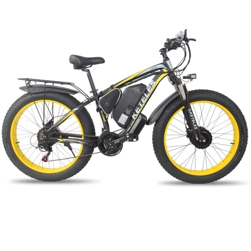 Elektrische Mountainbike : NF 26-Zoll-Elektrofahrrad, 4, 0-Breitreifen-Snowbike, Mountainbike, ATV, ausgestattet mit vorderen und hinteren Doppelmotoren, 48V23Ah-Samsung-Batterie, geeignet für Erwachsene (gelb)