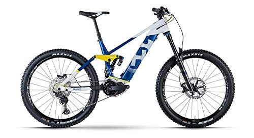 Elektrische Mountainbike : Pexco Husqvarna Hard Cross 8 Shimano Steps Fullsuspension Elektro Mountain Bike 2021 (L / 46cm, White / Blue / Yellow)