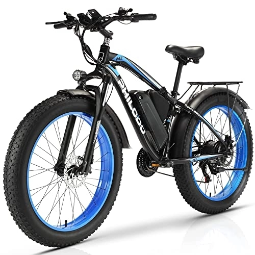 Elektrische Mountainbike : PHILODO Elektrofahrrad für Erwachsene, 26 x 4.0 Zoll Fat Tire 48V 17.5Ah / 22Ah abnehmbare Batterie Ebike Elektrofahrräder, 21-Gang, hydraulische Scheibenbremse
