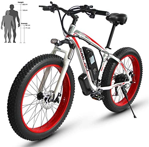 Elektrische Mountainbike : PIAOLING Leichtgewicht Elektrisches Beach Bike 48V 26 '' Fat Tire Leistungsstarke Motor Berg Schnee Ebike Aluminiumlegierung-Fahrrad Bestandskalance. (Color : White red, Size : 48V15AH)