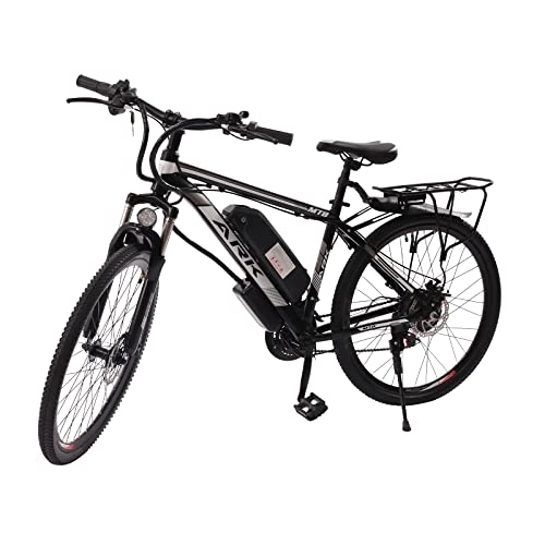 Elektrische Mountainbike : PIOJNYEN E-Bike 26" E-Mountainbike 250W Motor 25km / h und 21-Gang Elektrofahrrad mit LED-Scheinwerfer und LCD-Anzeige für Herren und Damen (Schwarz & Weiß)