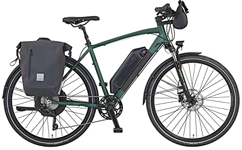 Elektrische Mountainbike : Prophete Entdecker eT300 Trekking E-Bike 28" | Diamantrahmen mit Fahrradtaschen | Damen / Herren / Elektrofahrrad| AEG Hinterradmotor | olivgrün